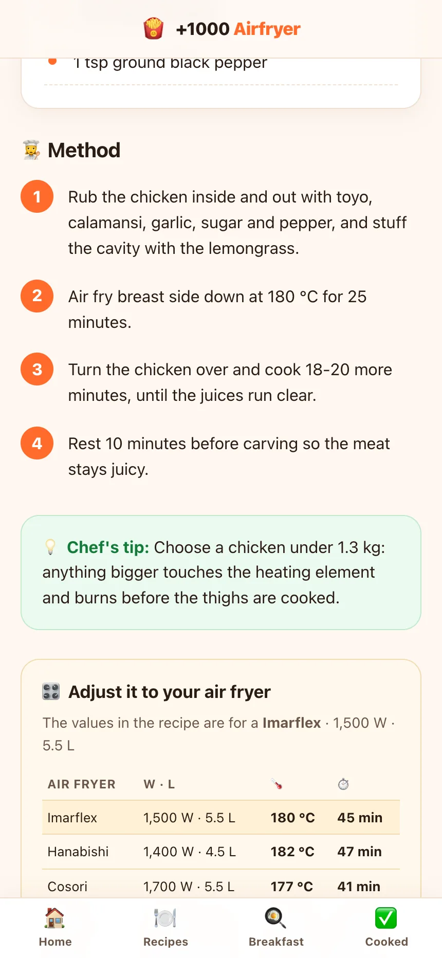 Numbered steps and the chef's tip