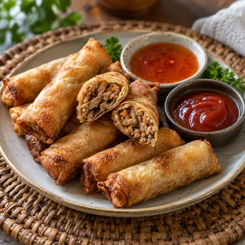 Lumpiang Shanghai, crispy pork rolls